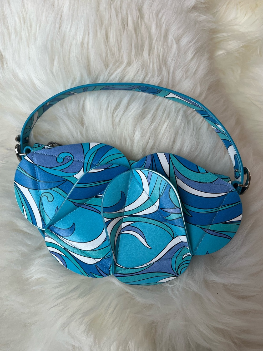 Coperni Blue Swirl Leather Origami Shoulder Bag Y2K Rare Statement Purse